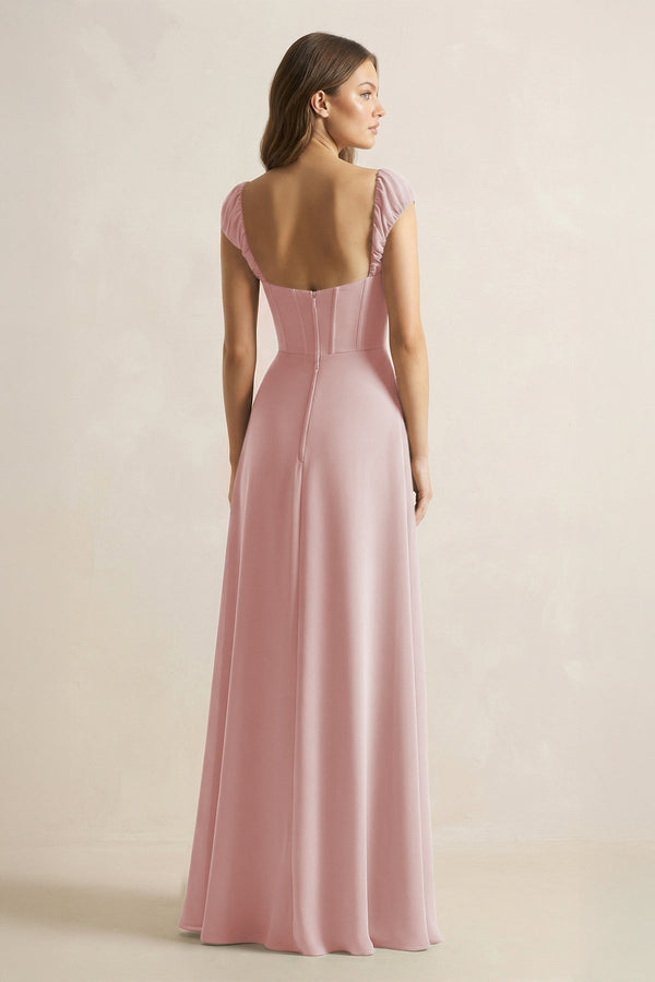 Sweetheart Corset A - Line Chiffon Bridesmaid Dress in Dusty Rose - KissProm Bridesmaid Dresses