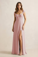 Sweetheart Corset A - Line Chiffon Bridesmaid Dress in Dusty Rose - KissProm Bridesmaid Dresses