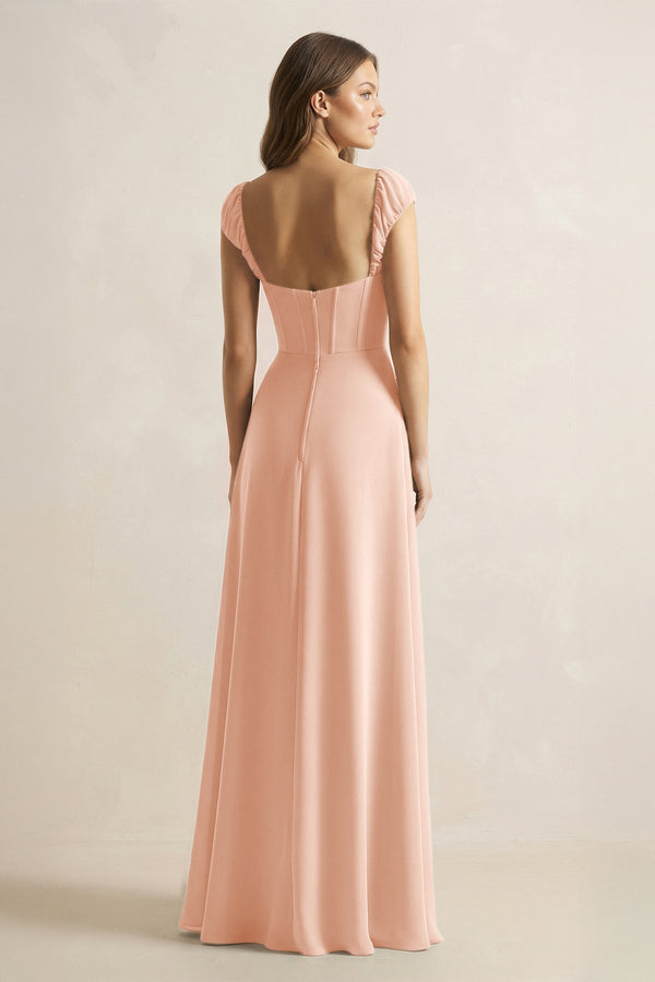 Sweetheart Corset A - Line Chiffon Bridesmaid Dress in English Rose - KissProm Bridesmaid Dresses