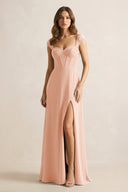 Sweetheart Corset A - Line Chiffon Bridesmaid Dress in English Rose - KissProm Bridesmaid Dresses