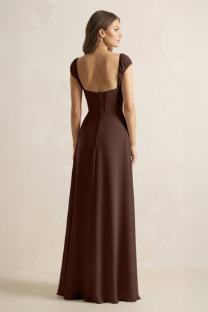 Sweetheart Corset A - Line Chiffon Bridesmaid Dress in Espresso - KissProm Bridesmaid Dresses