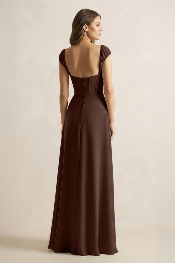Sweetheart Corset A - Line Chiffon Bridesmaid Dress in Espresso - KissProm Bridesmaid Dresses