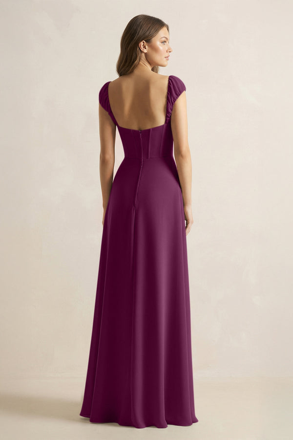 Sweetheart Corset A - Line Chiffon Bridesmaid Dress in Fig - KissProm Bridesmaid Dresses
