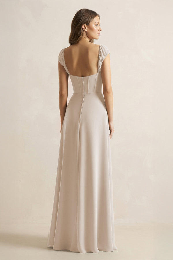 Sweetheart Corset A - Line Chiffon Bridesmaid Dress in Frost - KissProm Bridesmaid Dresses