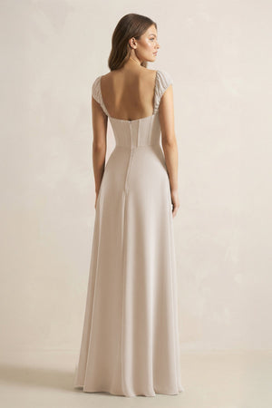 Sweetheart Corset A - Line Chiffon Bridesmaid Dress in Frost - KissProm Bridesmaid Dresses