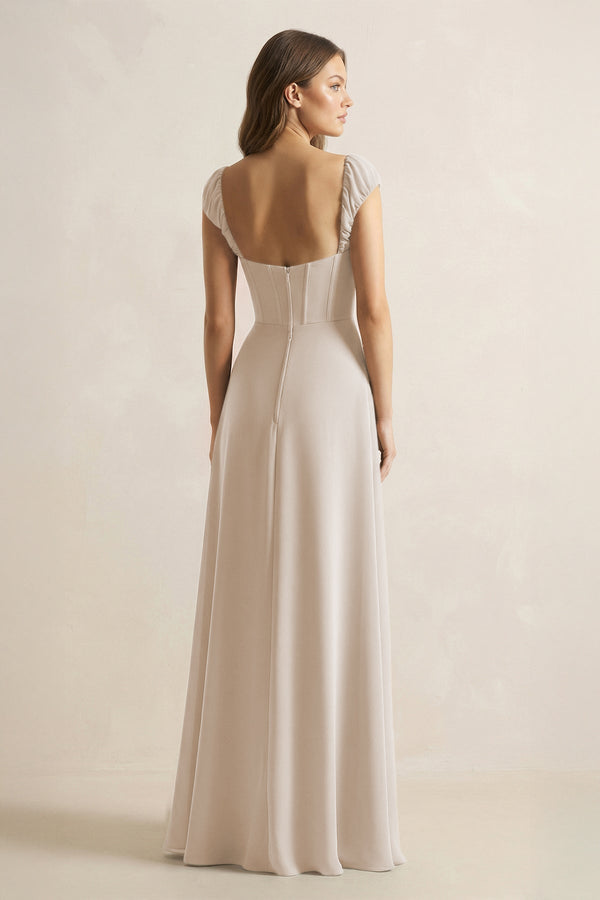 Sweetheart Corset A - Line Chiffon Bridesmaid Dress in Frost - KissProm Bridesmaid Dresses