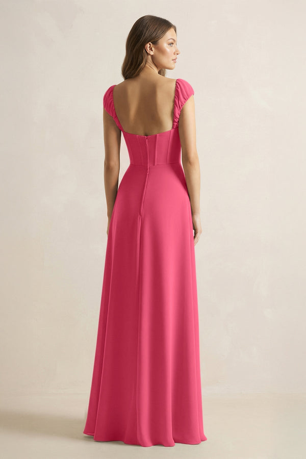Sweetheart Corset A - Line Chiffon Bridesmaid Dress in Fuchsia - KissProm Bridesmaid Dresses