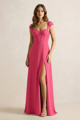 Sweetheart Corset A - Line Chiffon Bridesmaid Dress in Fuchsia - KissProm Bridesmaid Dresses