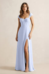 Sweetheart Corset A - Line Chiffon Bridesmaid Dress in Ice - KissProm Bridesmaid Dresses