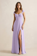 Sweetheart Corset A - Line Chiffon Bridesmaid Dress in Lavender - KissProm Bridesmaid Dresses