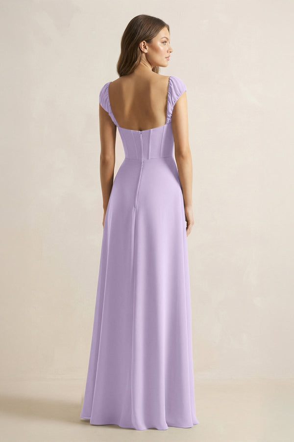 Sweetheart Corset A - Line Chiffon Bridesmaid Dress in Lavender - KissProm Bridesmaid Dresses