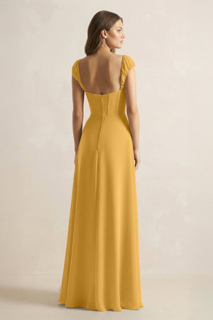 Sweetheart Corset A - Line Chiffon Bridesmaid Dress in Marigold - KissProm Bridesmaid Dresses