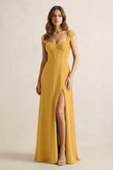 Sweetheart Corset A - Line Chiffon Bridesmaid Dress in Marigold - KissProm Bridesmaid Dresses