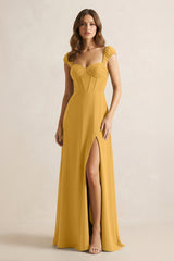 Sweetheart Corset A - Line Chiffon Bridesmaid Dress in Marigold - KissProm Bridesmaid Dresses