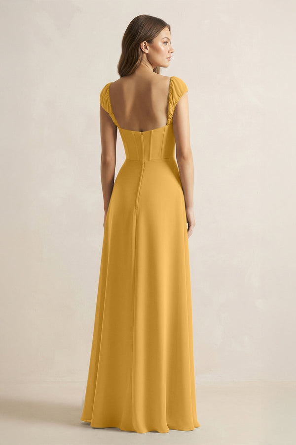 Sweetheart Corset A - Line Chiffon Bridesmaid Dress in Marigold - KissProm Bridesmaid Dresses