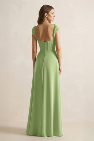 Sweetheart Corset A - Line Chiffon Bridesmaid Dress in Matcha - KissProm Bridesmaid Dresses