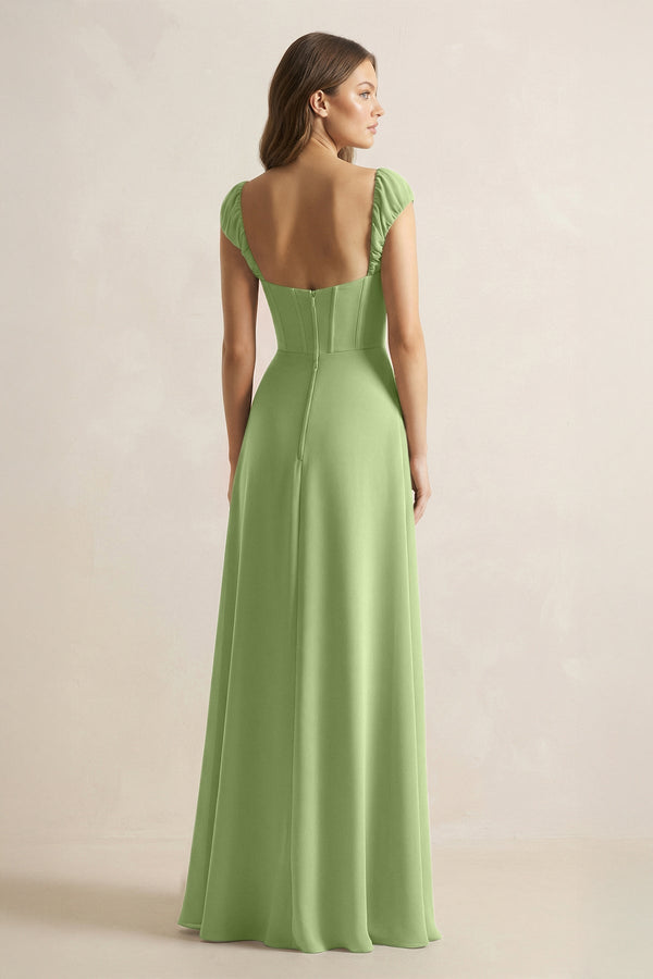 Sweetheart Corset A - Line Chiffon Bridesmaid Dress in Matcha - KissProm Bridesmaid Dresses