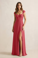 Sweetheart Corset A - Line Chiffon Bridesmaid Dress in Merlot - KissProm Bridesmaid Dresses