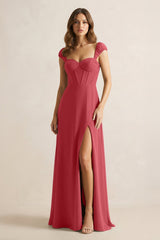 Sweetheart Corset A - Line Chiffon Bridesmaid Dress in Merlot - KissProm Bridesmaid Dresses