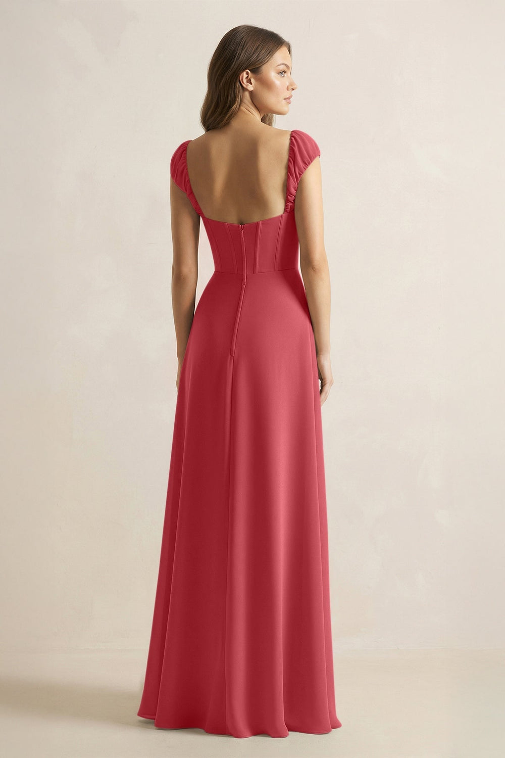 Sweetheart Corset A - Line Chiffon Bridesmaid Dress in Merlot - KissProm Bridesmaid Dresses