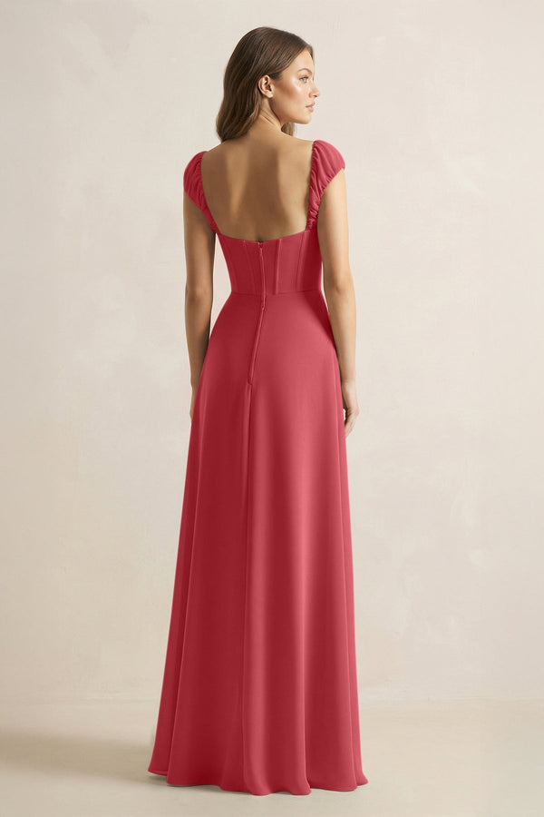 Sweetheart Corset A - Line Chiffon Bridesmaid Dress in Merlot - KissProm Bridesmaid Dresses