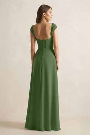 Sweetheart Corset A - Line Chiffon Bridesmaid Dress in Moss - KissProm Bridesmaid Dresses