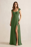 Sweetheart Corset A - Line Chiffon Bridesmaid Dress in Moss - KissProm Bridesmaid Dresses