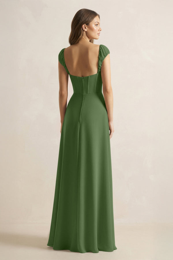 Sweetheart Corset A - Line Chiffon Bridesmaid Dress in Moss - KissProm Bridesmaid Dresses