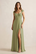 Sweetheart Corset A - Line Chiffon Bridesmaid Dress in Moss Green - KissProm Bridesmaid Dresses