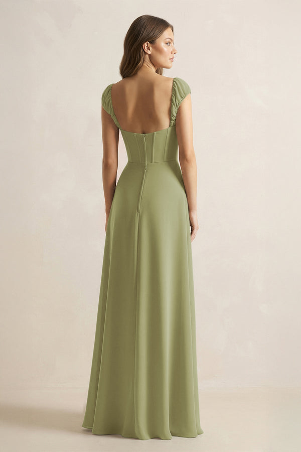 Sweetheart Corset A - Line Chiffon Bridesmaid Dress in Moss Green - KissProm Bridesmaid Dresses
