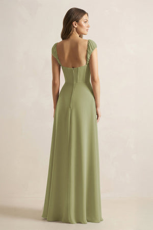 Sweetheart Corset A - Line Chiffon Bridesmaid Dress in Moss Green - KissProm Bridesmaid Dresses