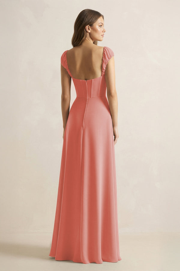Sweetheart Corset A - Line Chiffon Bridesmaid Dress in Mulberry - KissProm Bridesmaid Dresses