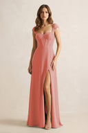 Sweetheart Corset A - Line Chiffon Bridesmaid Dress in Mulberry - KissProm Bridesmaid Dresses