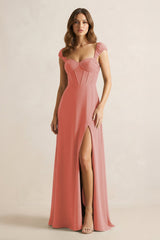 Sweetheart Corset A - Line Chiffon Bridesmaid Dress in Mulberry - KissProm Bridesmaid Dresses