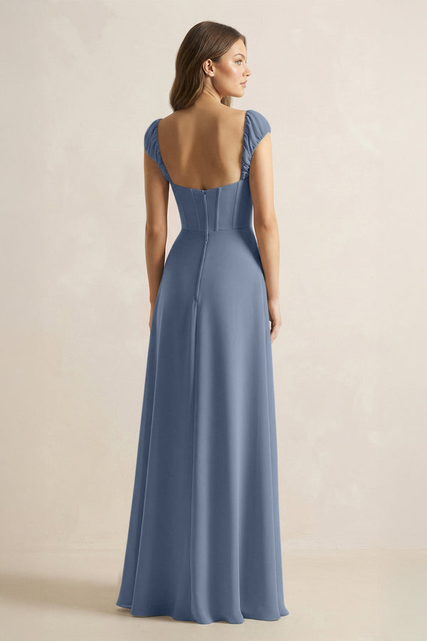 Sweetheart Corset A - Line Chiffon Bridesmaid Dress in Neptune - KissProm Bridesmaid Dresses