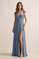 Sweetheart Corset A - Line Chiffon Bridesmaid Dress in Neptune - KissProm Bridesmaid Dresses
