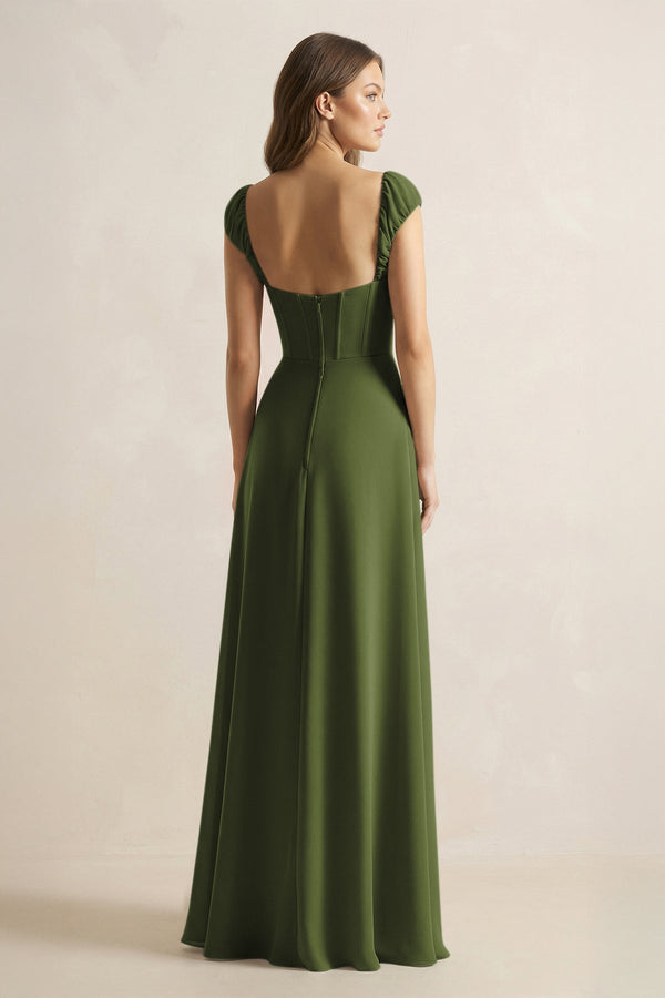 Sweetheart Corset A - Line Chiffon Bridesmaid Dress in Olive - KissProm Bridesmaid Dresses