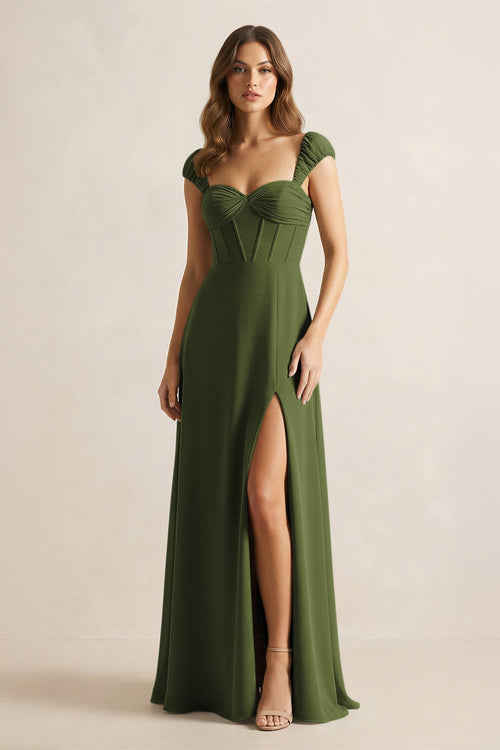 Sweetheart Corset A - Line Chiffon Bridesmaid Dress in Olive - KissProm Bridesmaid Dresses
