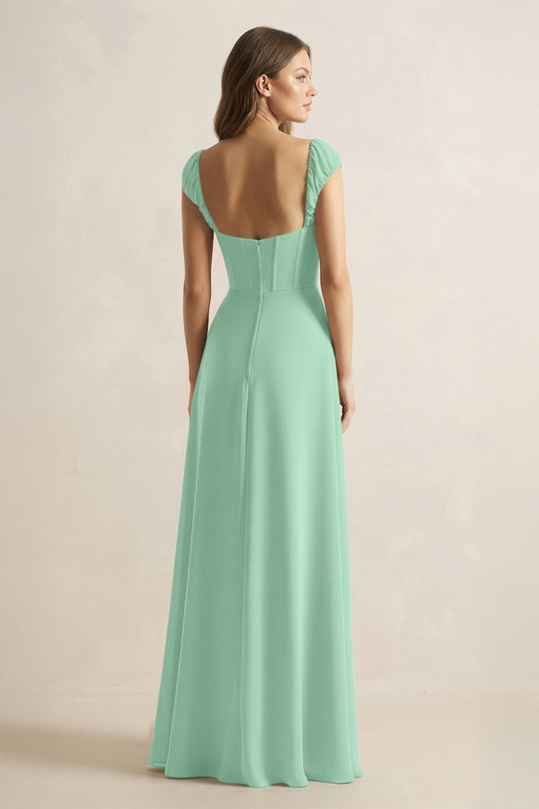Sweetheart Corset A - Line Chiffon Bridesmaid Dress in Pale Pistachio - KissProm Bridesmaid Dresses