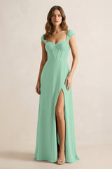 Sweetheart Corset A - Line Chiffon Bridesmaid Dress in Pale Pistachio - KissProm Bridesmaid Dresses