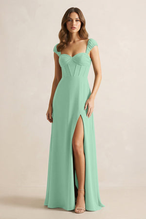 Sweetheart Corset A - Line Chiffon Bridesmaid Dress in Pale Pistachio - KissProm Bridesmaid Dresses