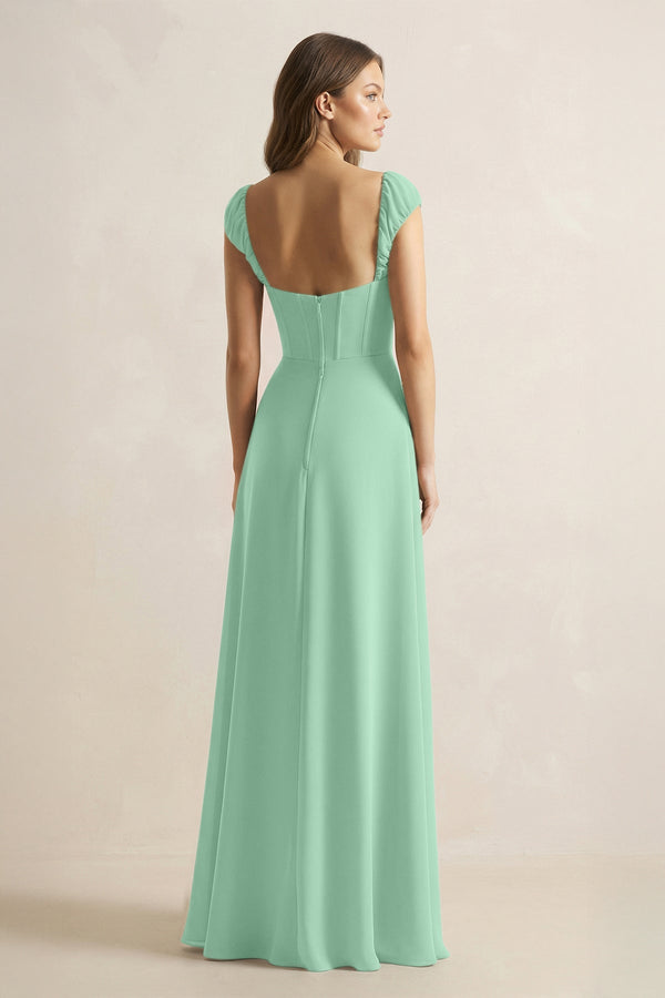 Sweetheart Corset A - Line Chiffon Bridesmaid Dress in Pale Pistachio - KissProm Bridesmaid Dresses