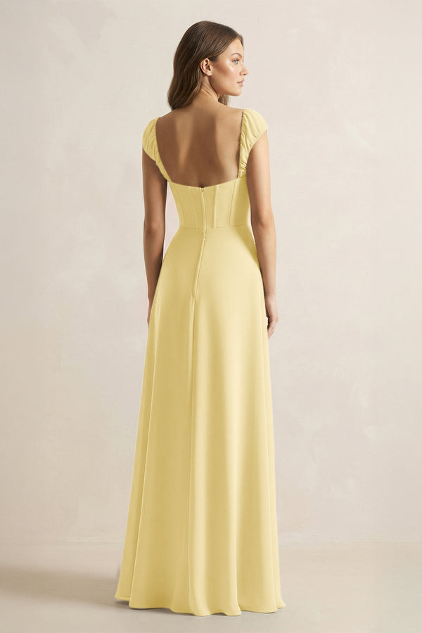 Sweetheart Corset A - Line Chiffon Bridesmaid Dress in Pastel Yellow - KissProm Bridesmaid Dresses