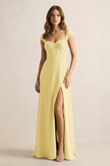 Sweetheart Corset A - Line Chiffon Bridesmaid Dress in Pastel Yellow - KissProm Bridesmaid Dresses
