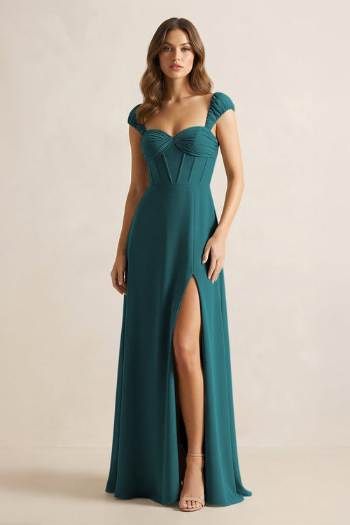 Sweetheart Corset A - Line Chiffon Bridesmaid Dress in Pine - KissProm Bridesmaid Dresses