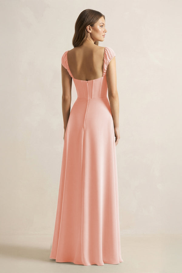 Sweetheart Corset A - Line Chiffon Bridesmaid Dress in Rose Petal - KissProm Bridesmaid Dresses