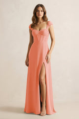 Sweetheart Corset A - Line Chiffon Bridesmaid Dress in Rosette - KissProm Bridesmaid Dresses