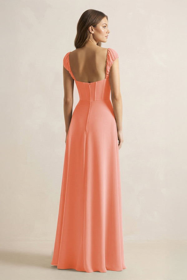 Sweetheart Corset A - Line Chiffon Bridesmaid Dress in Rosette - KissProm Bridesmaid Dresses