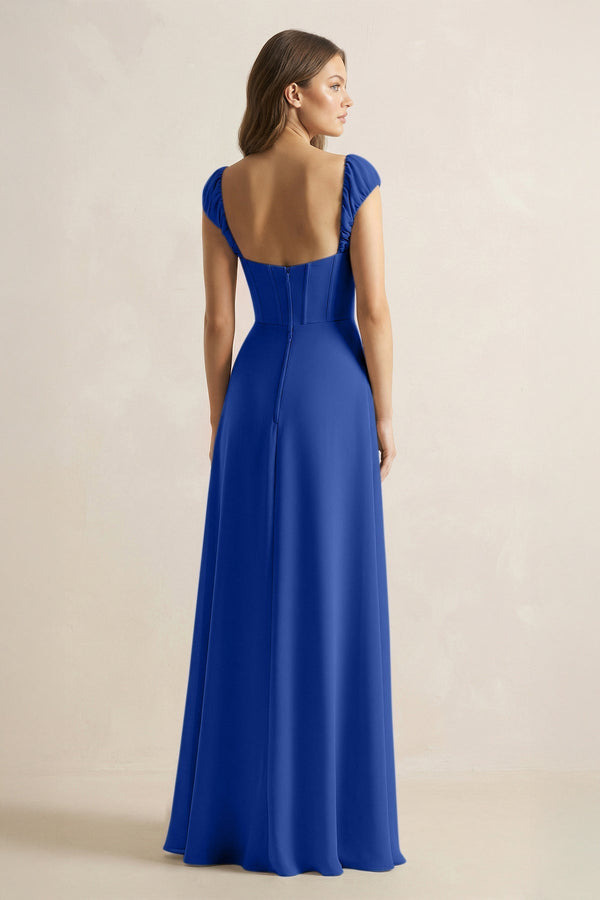 Sweetheart Corset A - Line Chiffon Bridesmaid Dress in Royal Blue - KissProm Bridesmaid Dresses
