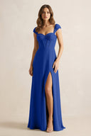 Sweetheart Corset A - Line Chiffon Bridesmaid Dress in Royal Blue - KissProm Bridesmaid Dresses